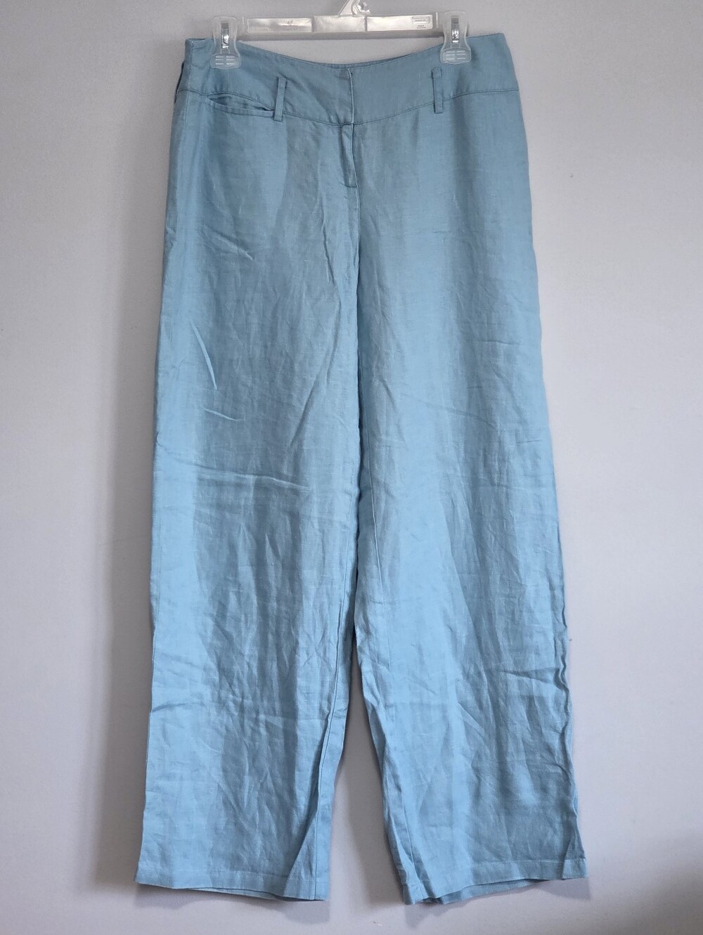 Intuitions Turquoise Blue 100% Linen Wide Leg Pants Sz 4